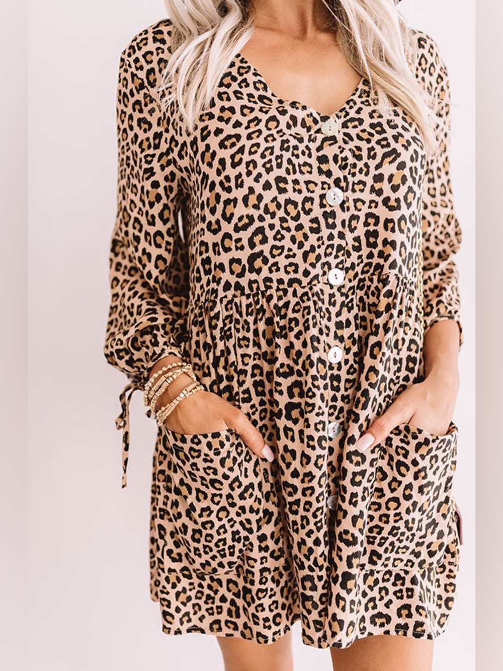 Entro Leopard Print Button‎ Front Babydoll Tunic Top/Dress Size M- Brown/Black - Picture 8 of 9